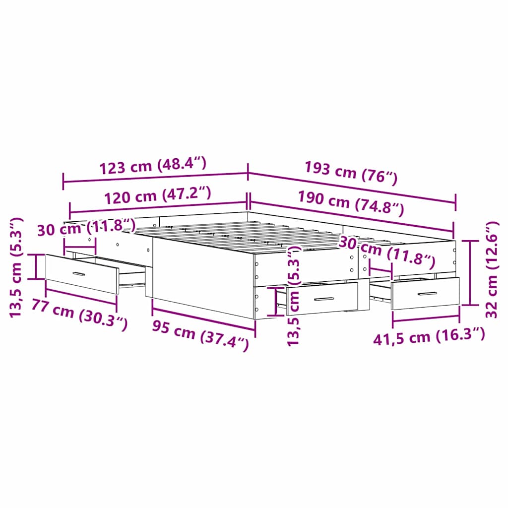 Struttura del letto Rovere artigianale 120 x 190 cm