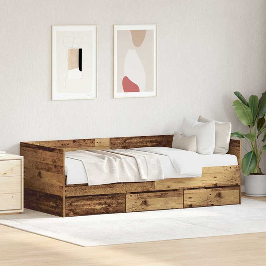 Struttura di daybed con cassetti Legno vecchio 90 x 200 cm