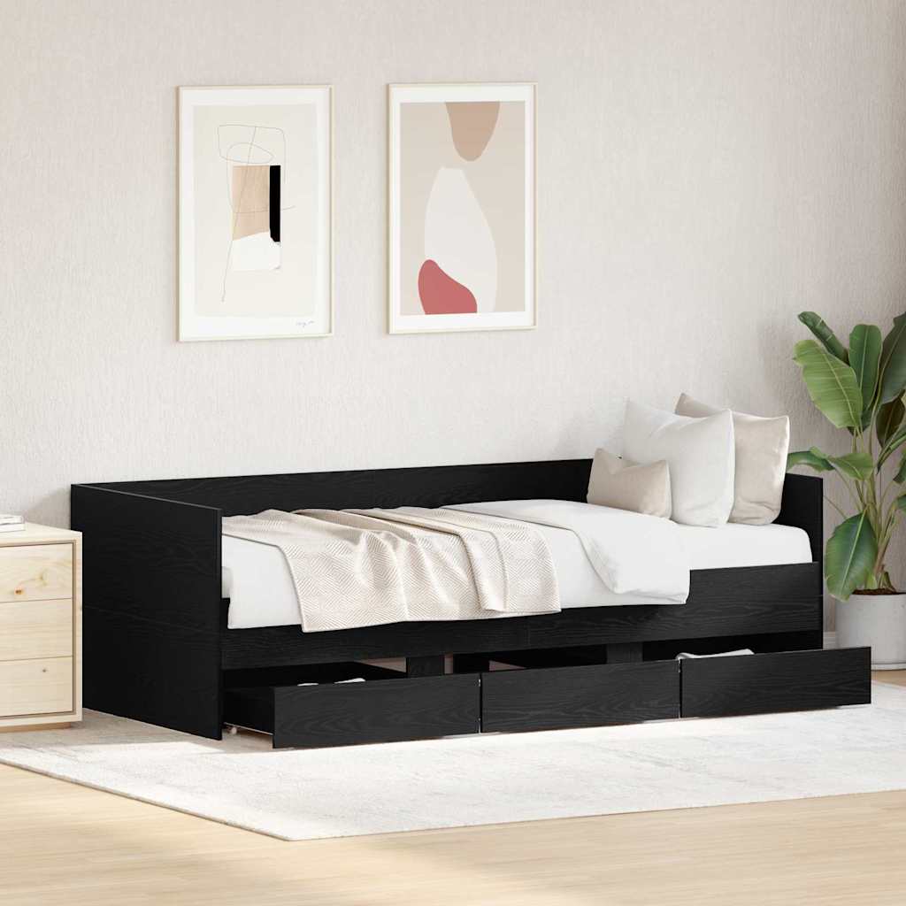 Struttura di daybed con cassetti Rovere nero 90 x 200 cm