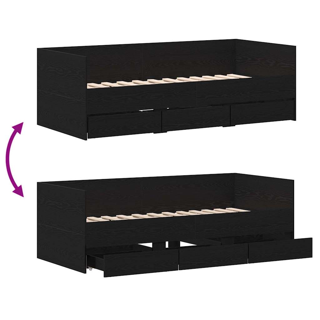 Daybed con testiera Rovere Nero 90 x 200 cm Legno multistrato | homemem39