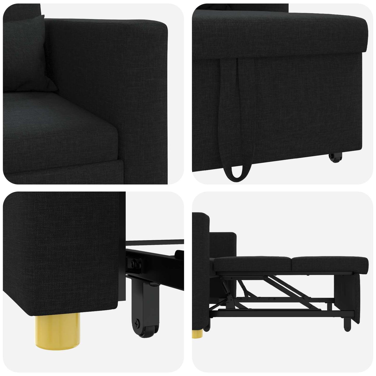 Divano letto estraibile singolo Nero 90 x 165 x 87 cm Tessuto | homemem39