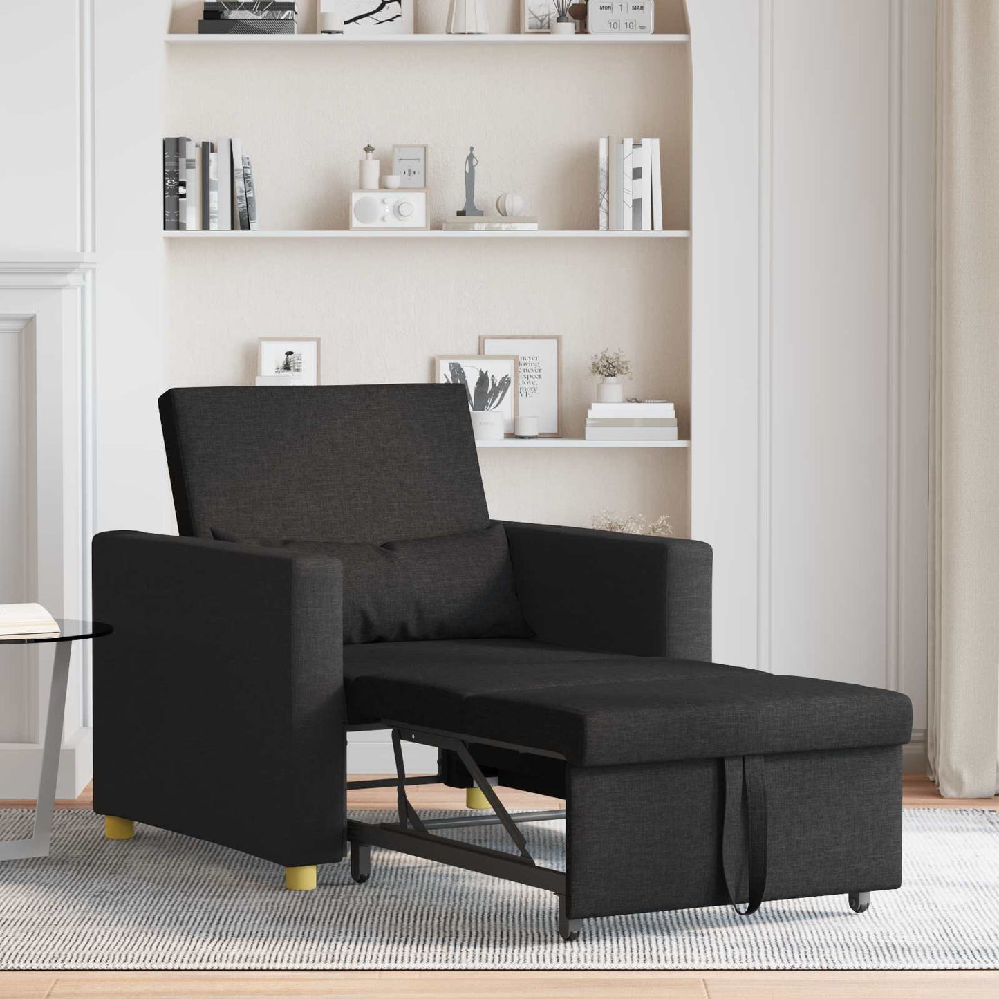 Divano letto estraibile singolo Nero 90 x 165 x 87 cm Tessuto