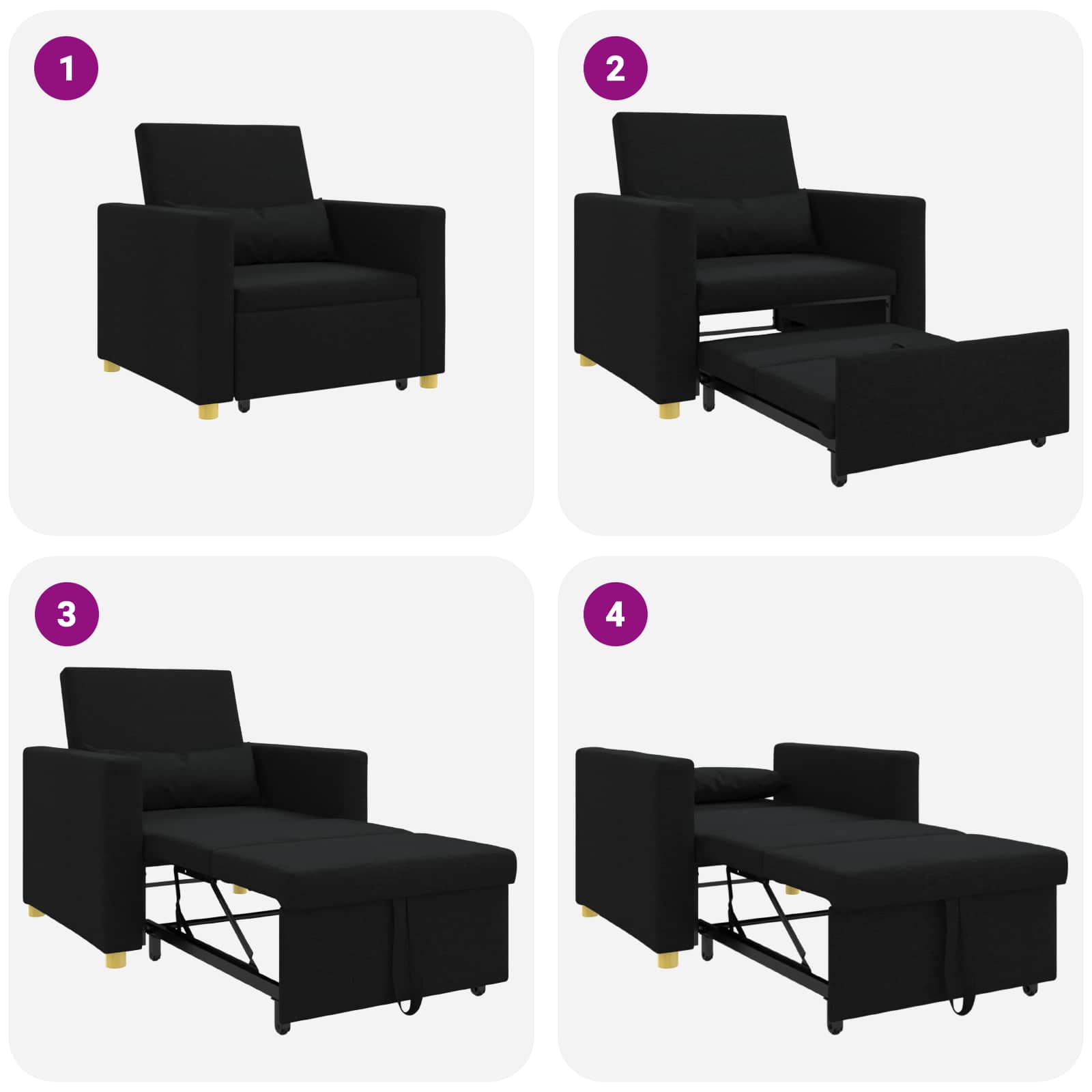 Divano letto estraibile singolo Nero 90 x 165 x 87 cm Tessuto | homemem39