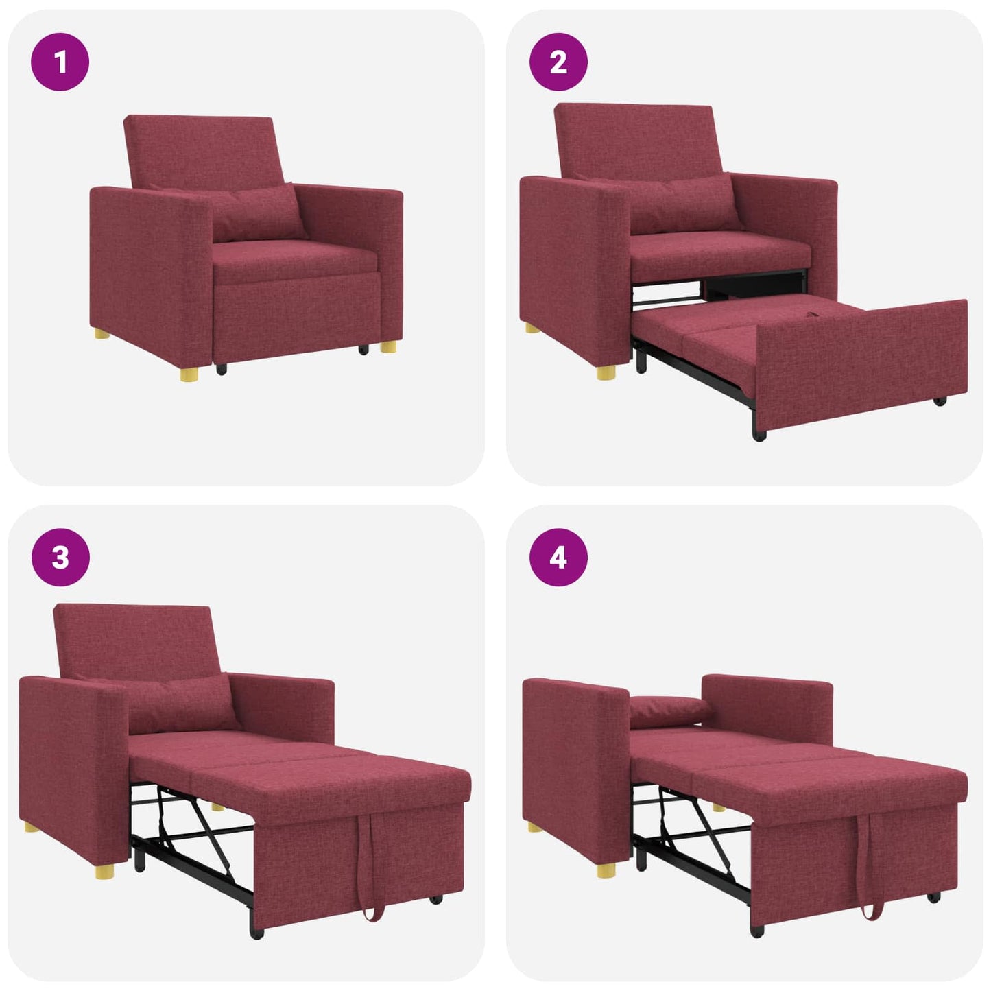 Divano letto estraibile singolo Rosso vino 90 x 165 x 87 cm