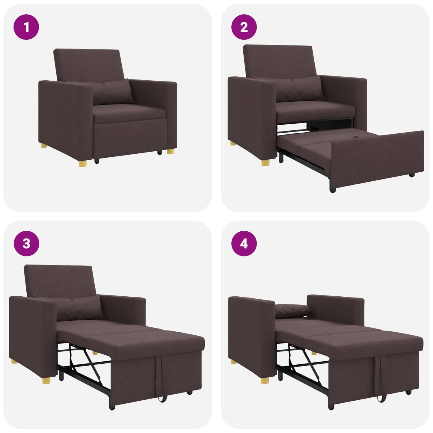 Divano letto estraibile singolo Marrone scuro 90 x 165 x 87 cm | homemem39