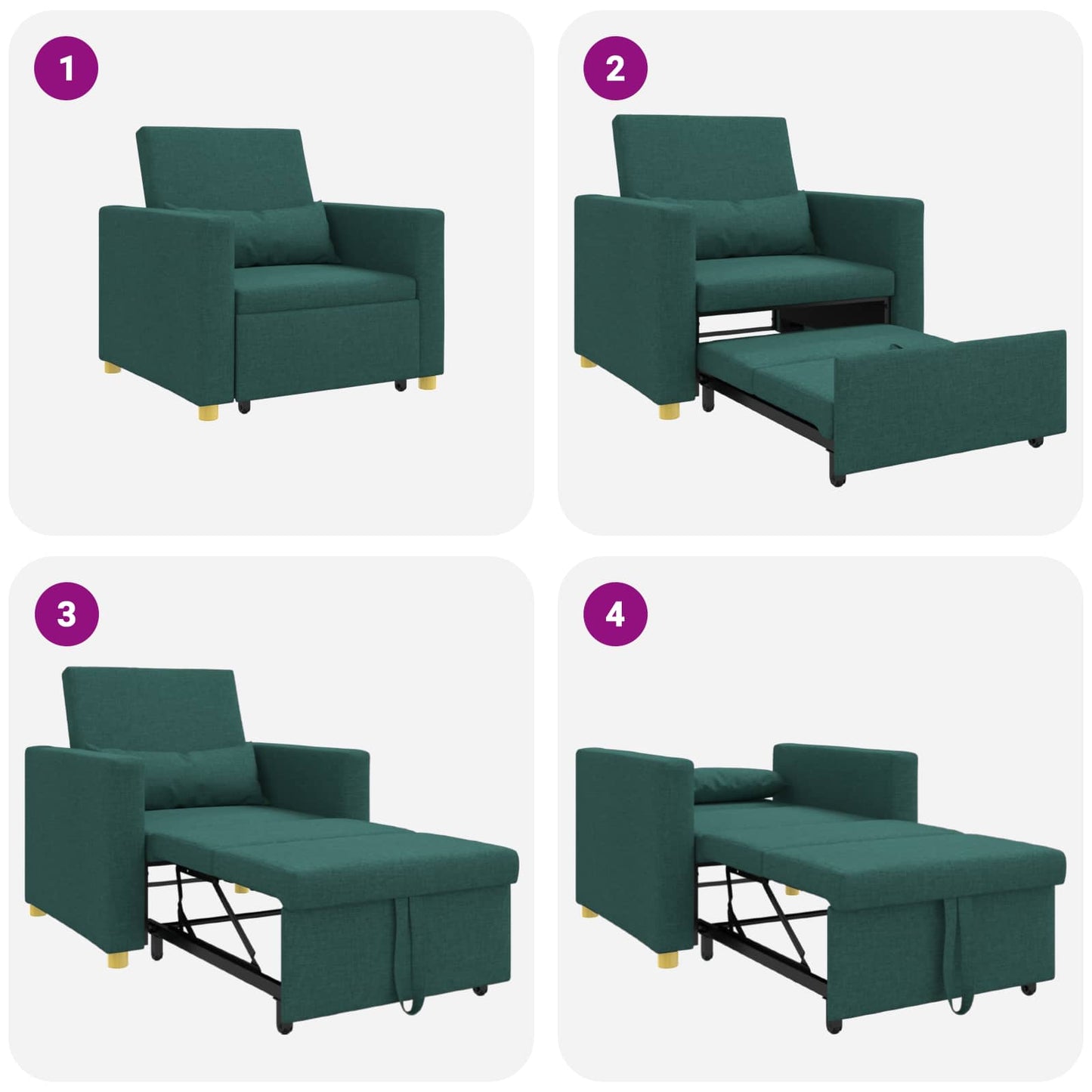 Divano letto estraibile singolo Verde scuro 90 x 165 x 87 cm | homemem39
