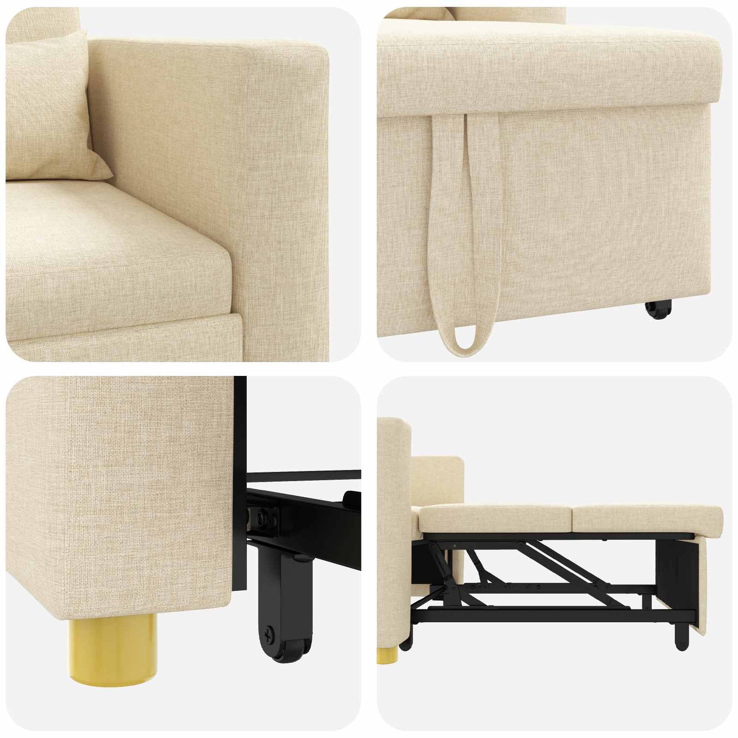 Divano letto estraibile singolo Crema 90 x 165 x 87 cm Tessuto
