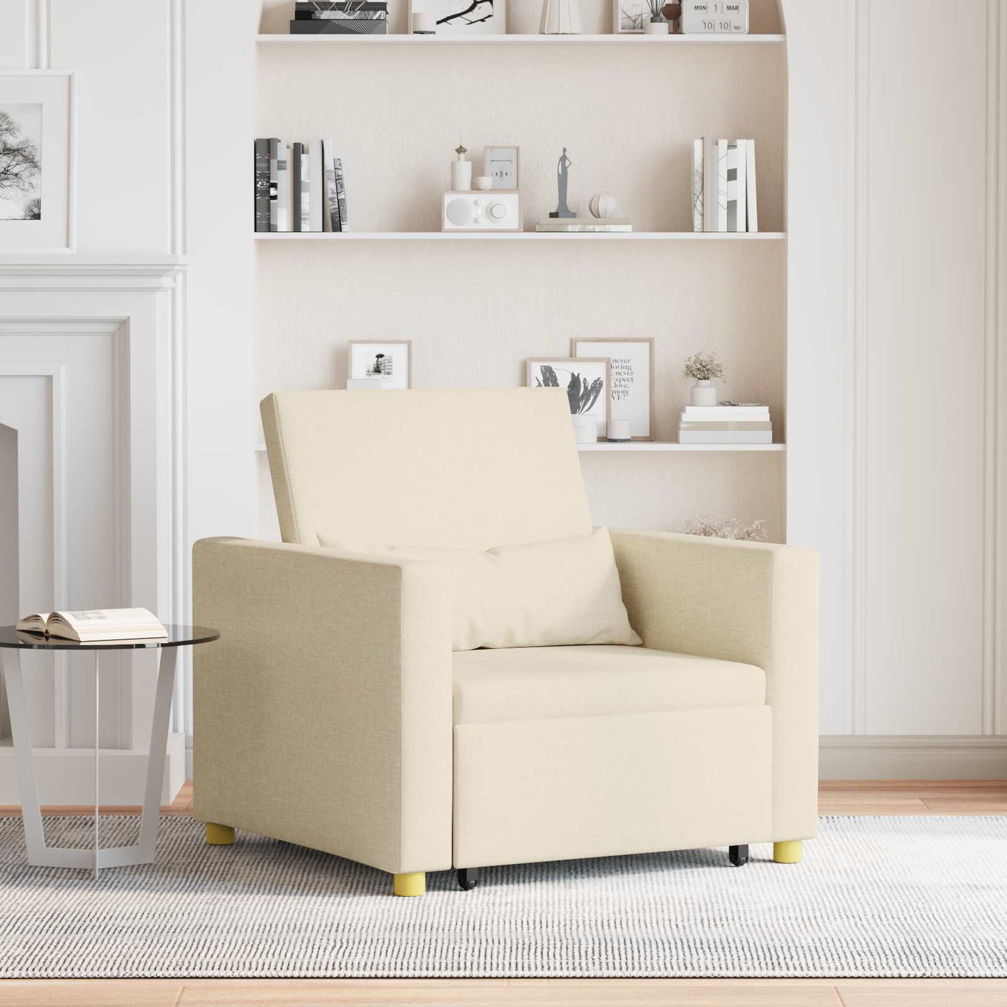 Divano letto estraibile singolo Crema 90 x 165 x 87 cm Tessuto