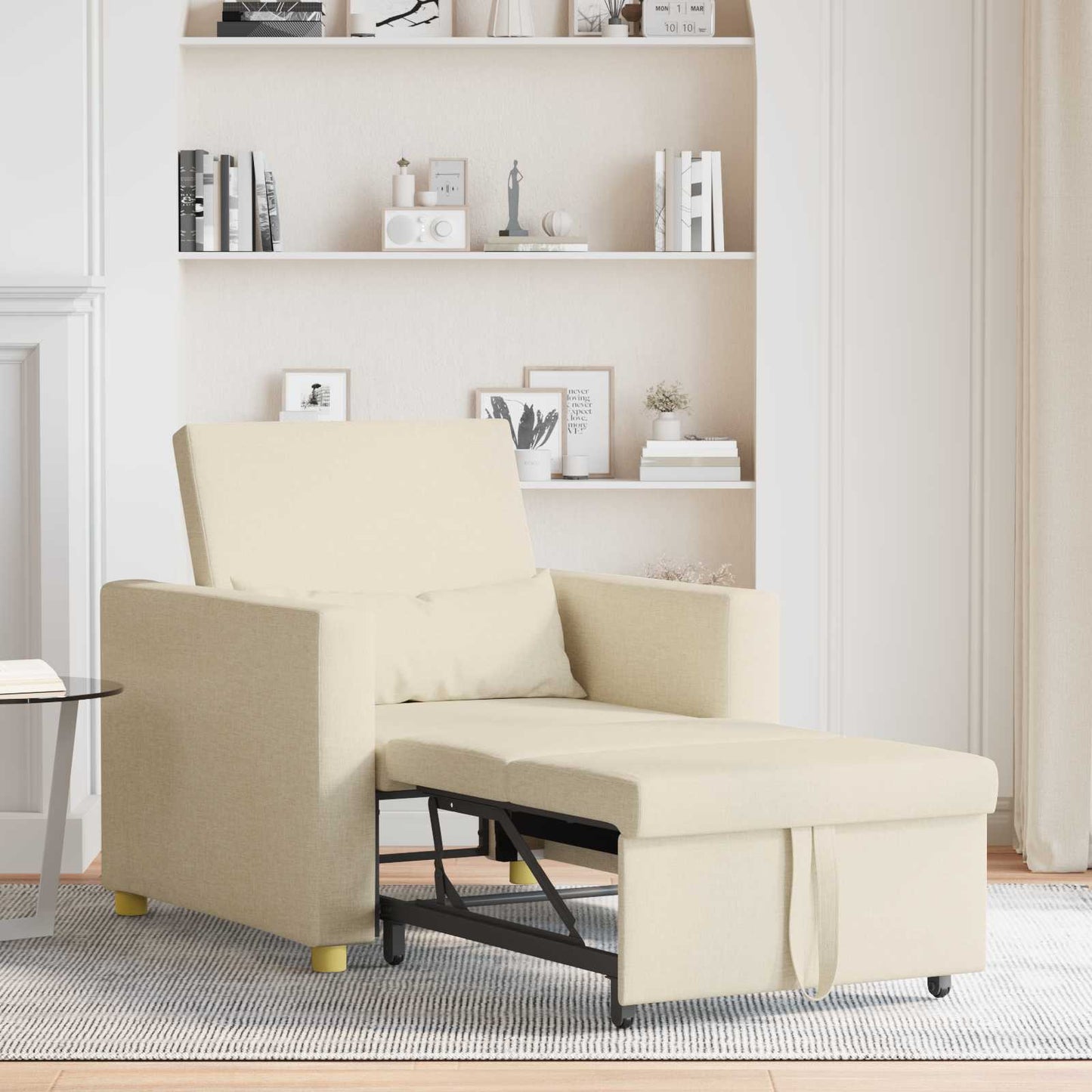 Divano letto estraibile singolo Crema 90 x 165 x 87 cm Tessuto