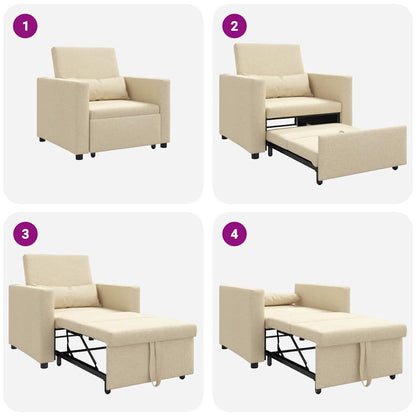 Divano Letto Singolo con ruote Crema 90 x 165 x 87 cm Tessuto