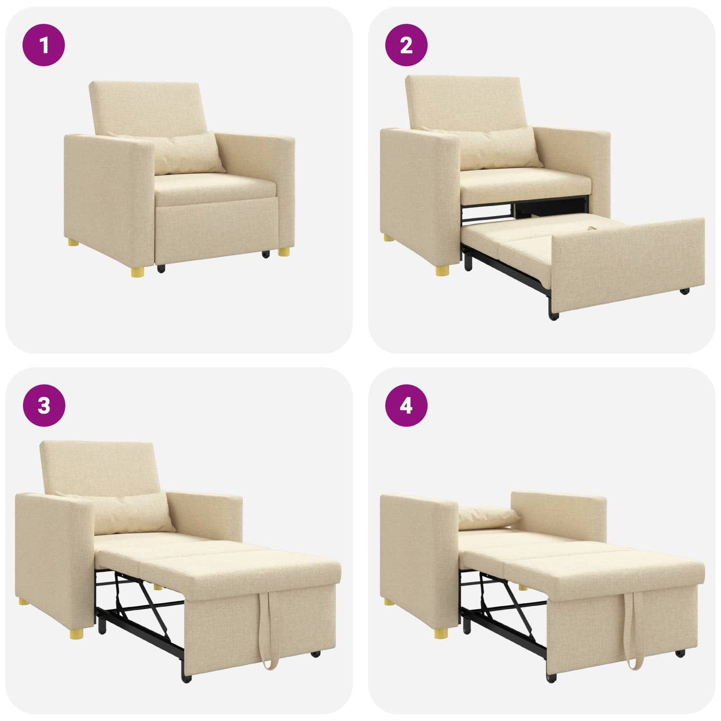 Divano letto estraibile singolo Crema 90 x 165 x 87 cm Tessuto | homemem39