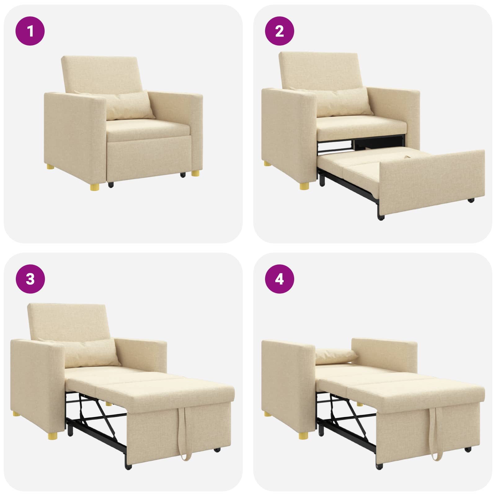Divano letto estraibile singolo Crema 90 x 165 x 87 cm Tessuto | homemem39