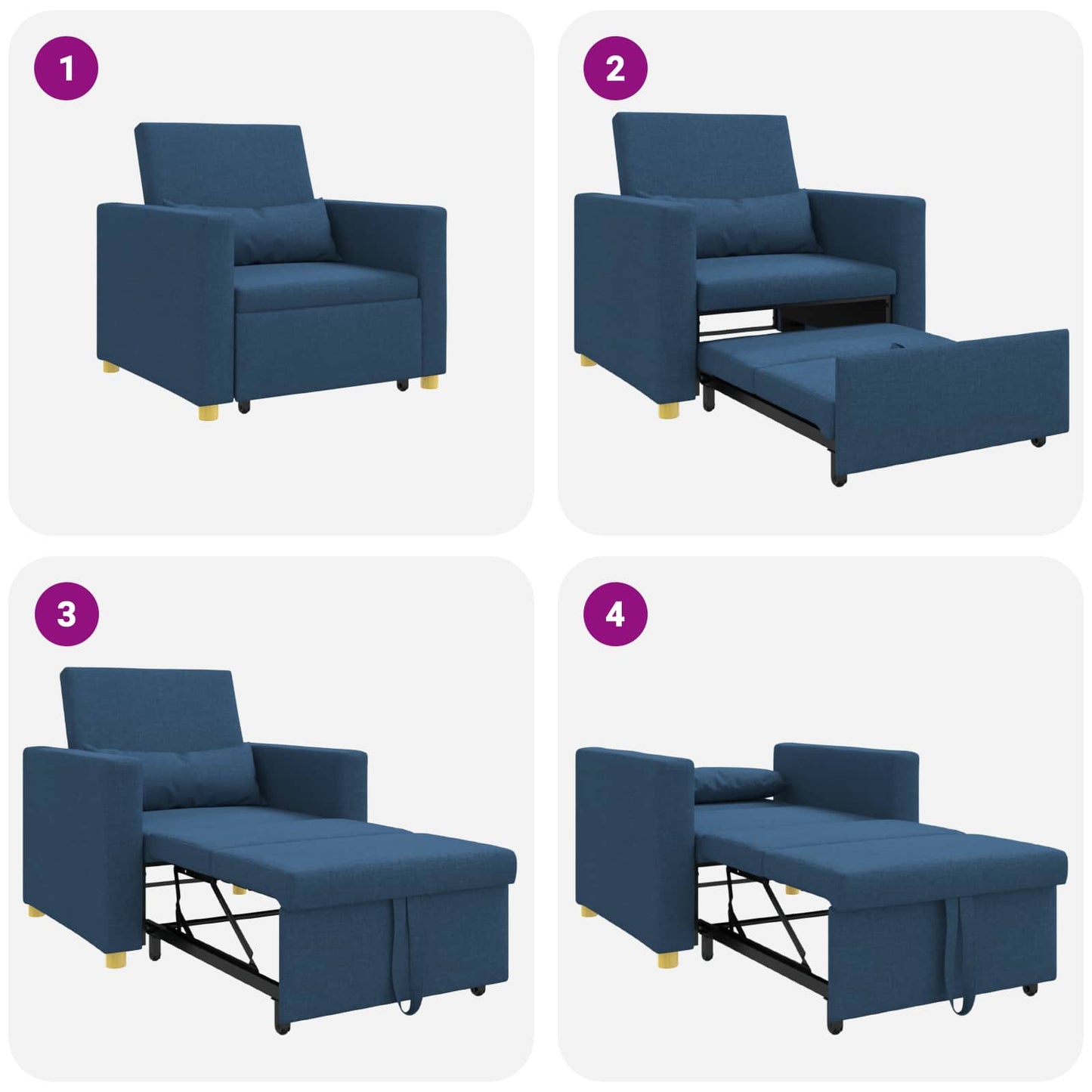 Divano letto estraibile singolo Blu 90 x 165 x 87 cm Tessuto