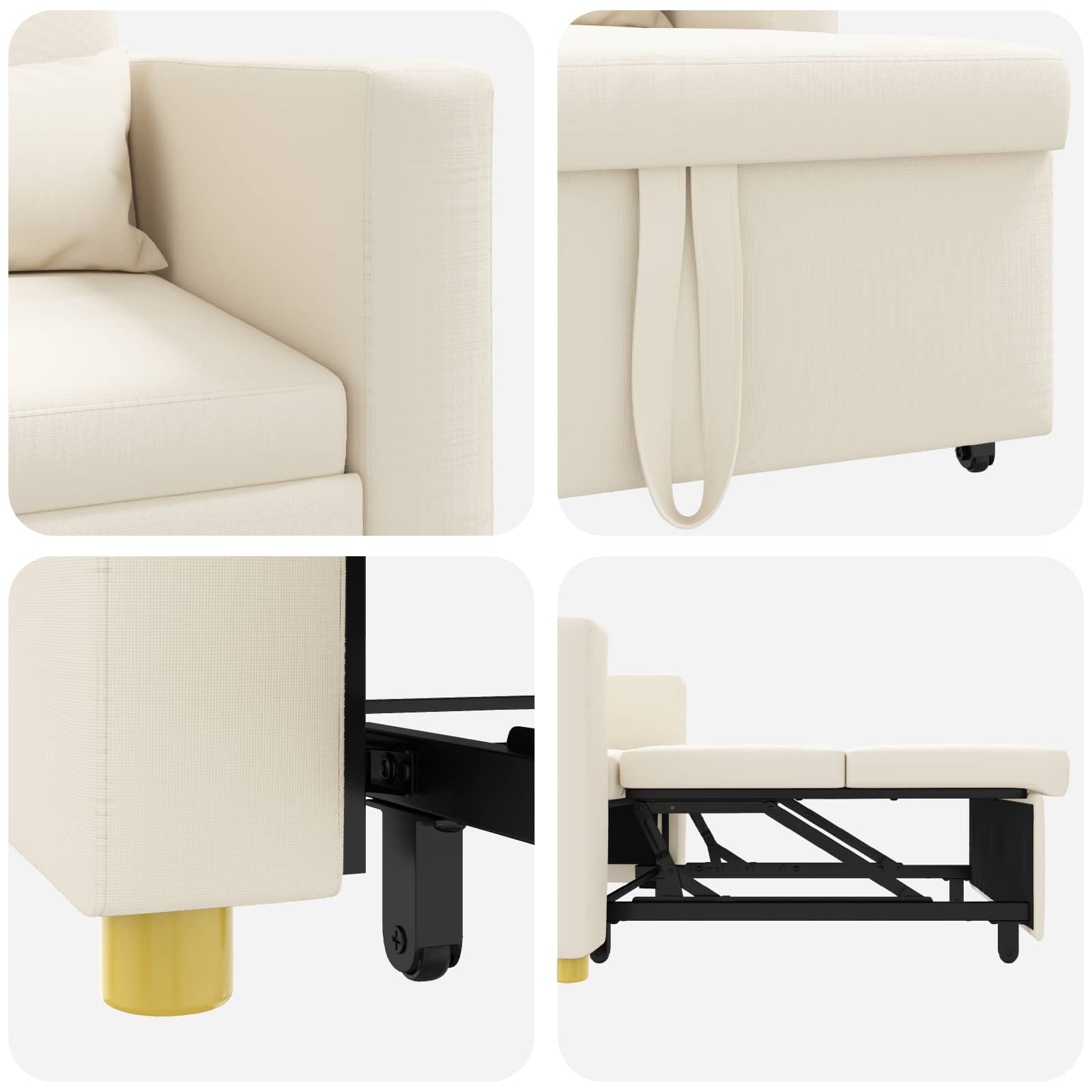 Divano letto estraibile singolo Bianco crema 90 x 165 x 87 cm | homemem39
