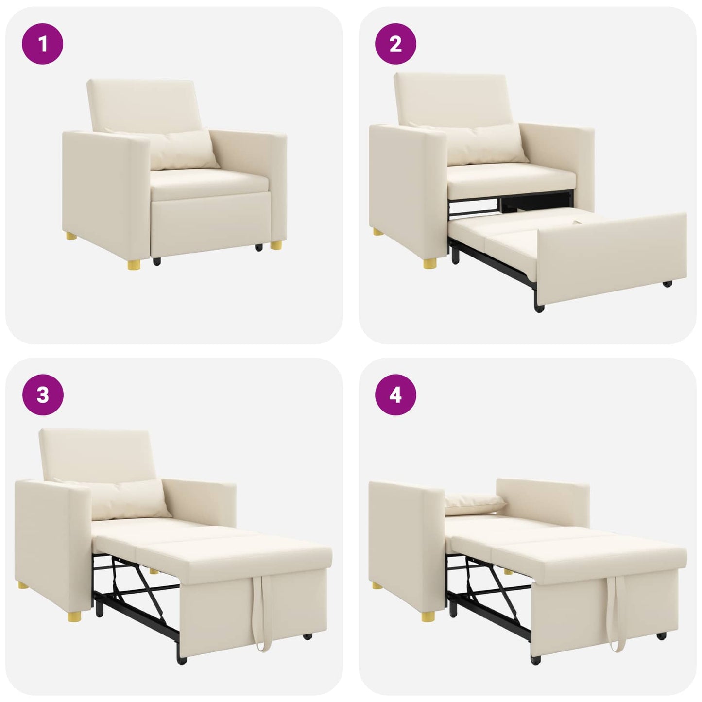 Divano letto estraibile singolo Bianco crema 90 x 165 x 87 cm | homemem39