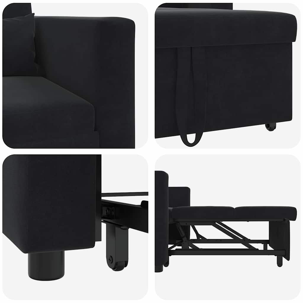 Divano Letto Singolo con ruote Nero 90 x 165 x 87 cm Velluto