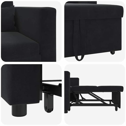 Divano Letto Singolo con ruote Nero 90 x 165 x 87 cm Velluto