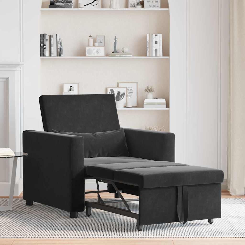 Divano Letto Singolo con ruote Nero 90 x 165 x 87 cm Velluto