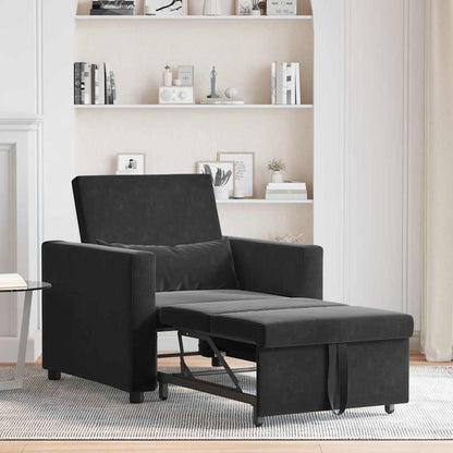 Divano Letto Singolo con ruote Nero 90 x 165 x 87 cm Velluto