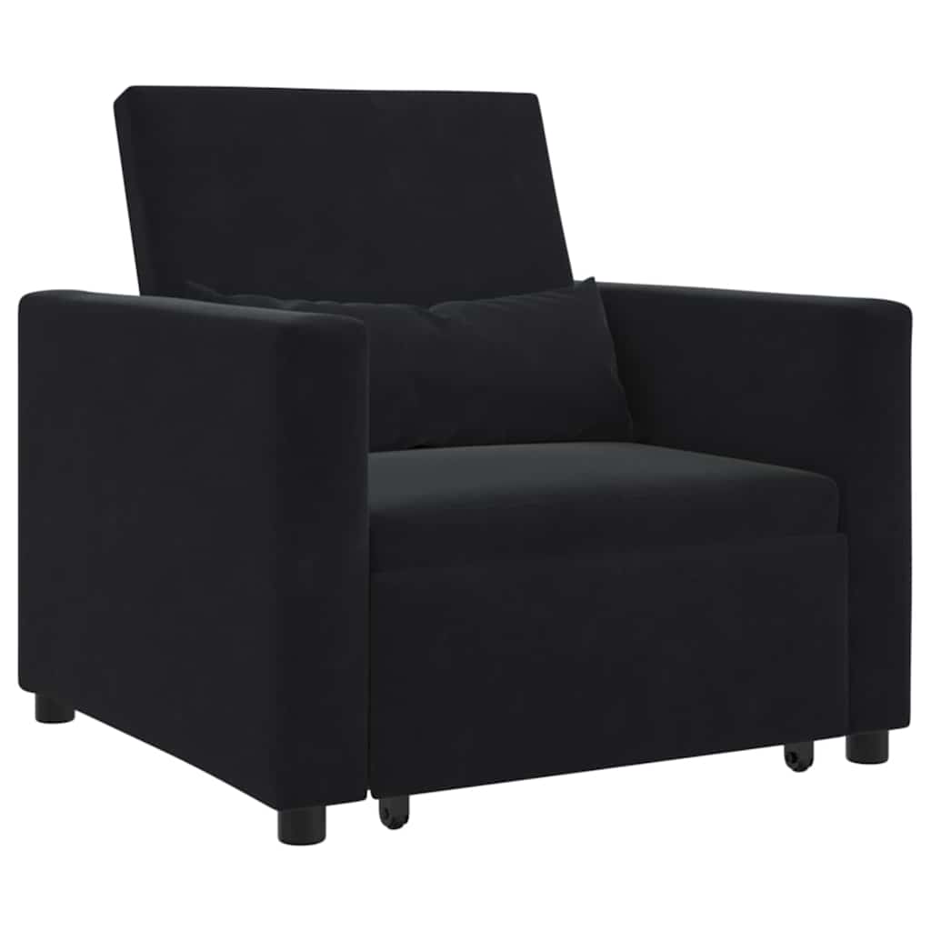 Divano Letto Singolo con ruote Nero 90 x 165 x 87 cm Velluto