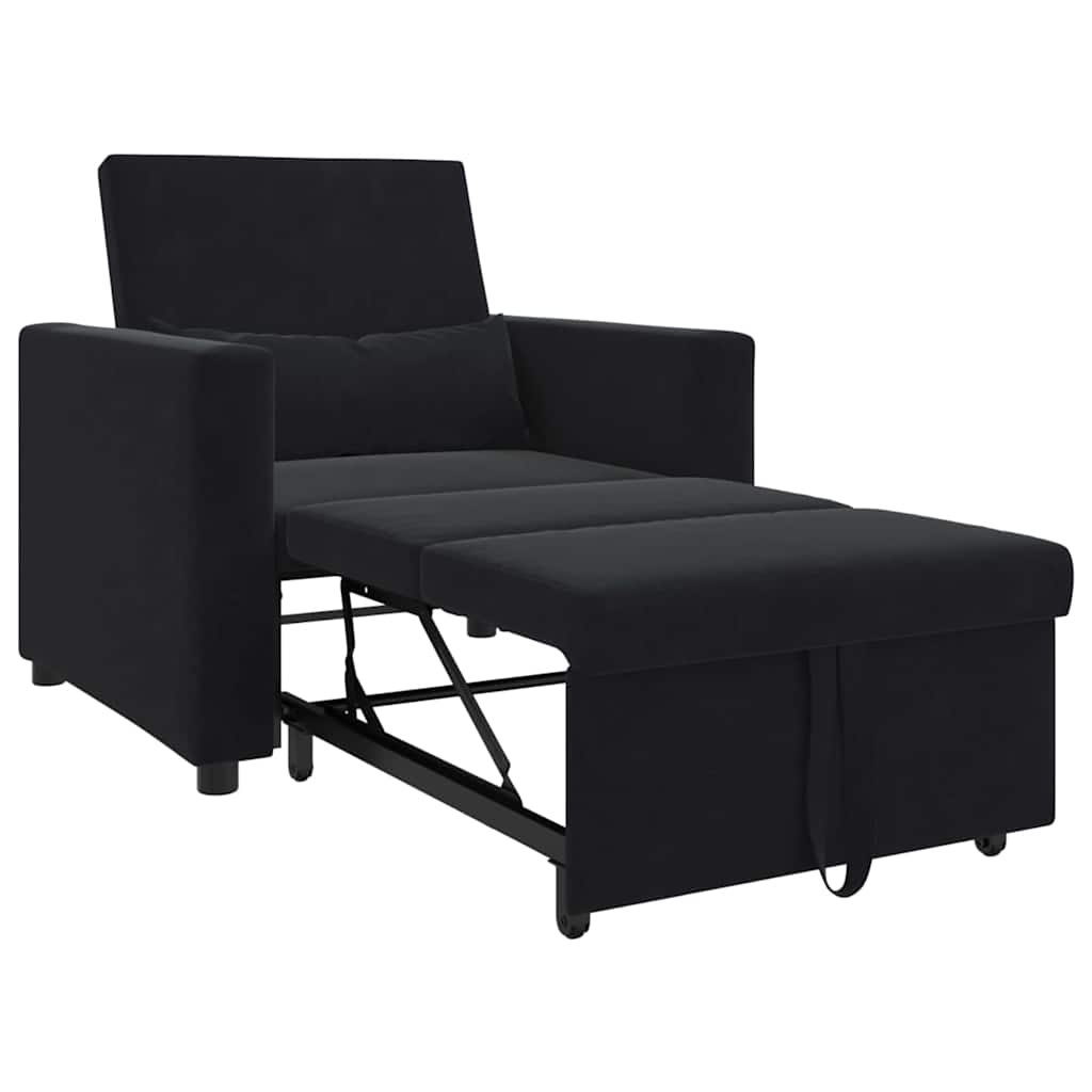 Divano Letto Singolo con ruote Nero 90 x 165 x 87 cm Velluto