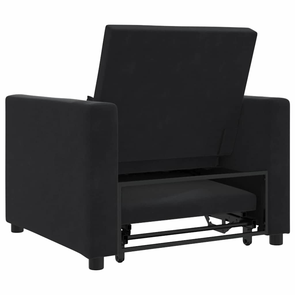 Divano Letto Singolo con ruote Nero 90 x 165 x 87 cm Velluto