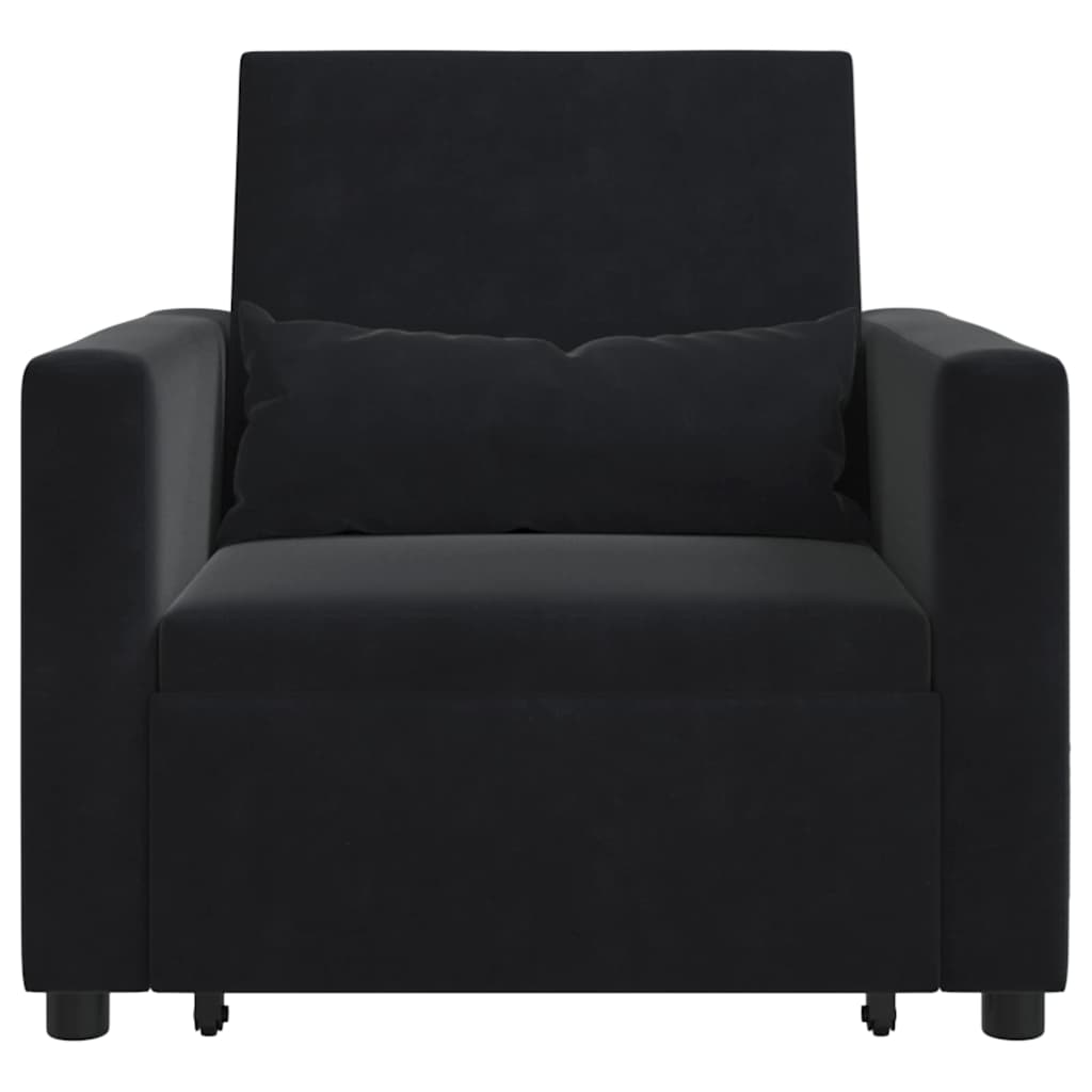 Divano Letto Singolo con ruote Nero 90 x 165 x 87 cm Velluto