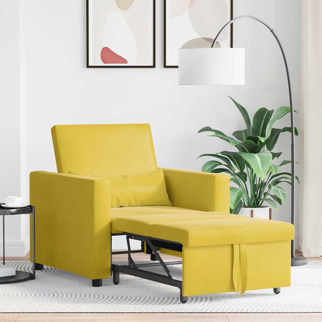 Divano Letto Singolo con ruote Giallo 90 x 165 x 87 cm Velluto