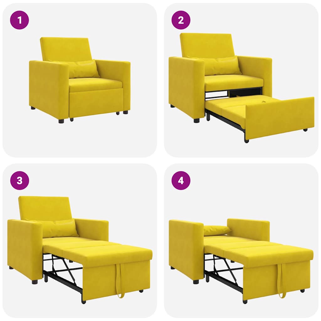 Divano Letto Singolo con ruote Giallo 90 x 165 x 87 cm Velluto