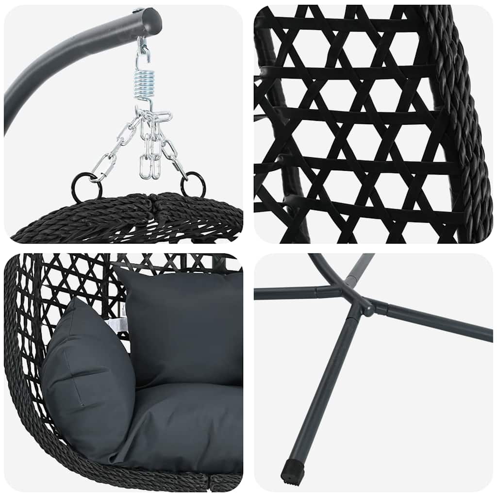 Sedia uovo sospesa Antracite e nero 104 x 100 x 191 cm | homemem39