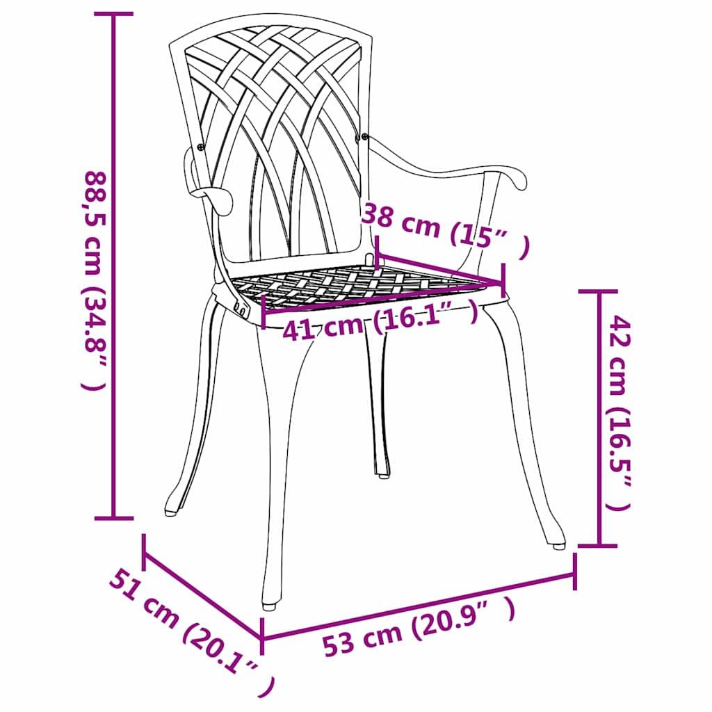 Sedia da Giardino 2 pcs Bronzo 53 x 51 x 88,5cm Alluminio
