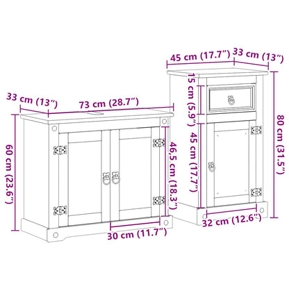 Set Mobili da Bagno 2 pz Corona in Legno Massello di Pino | homemem39