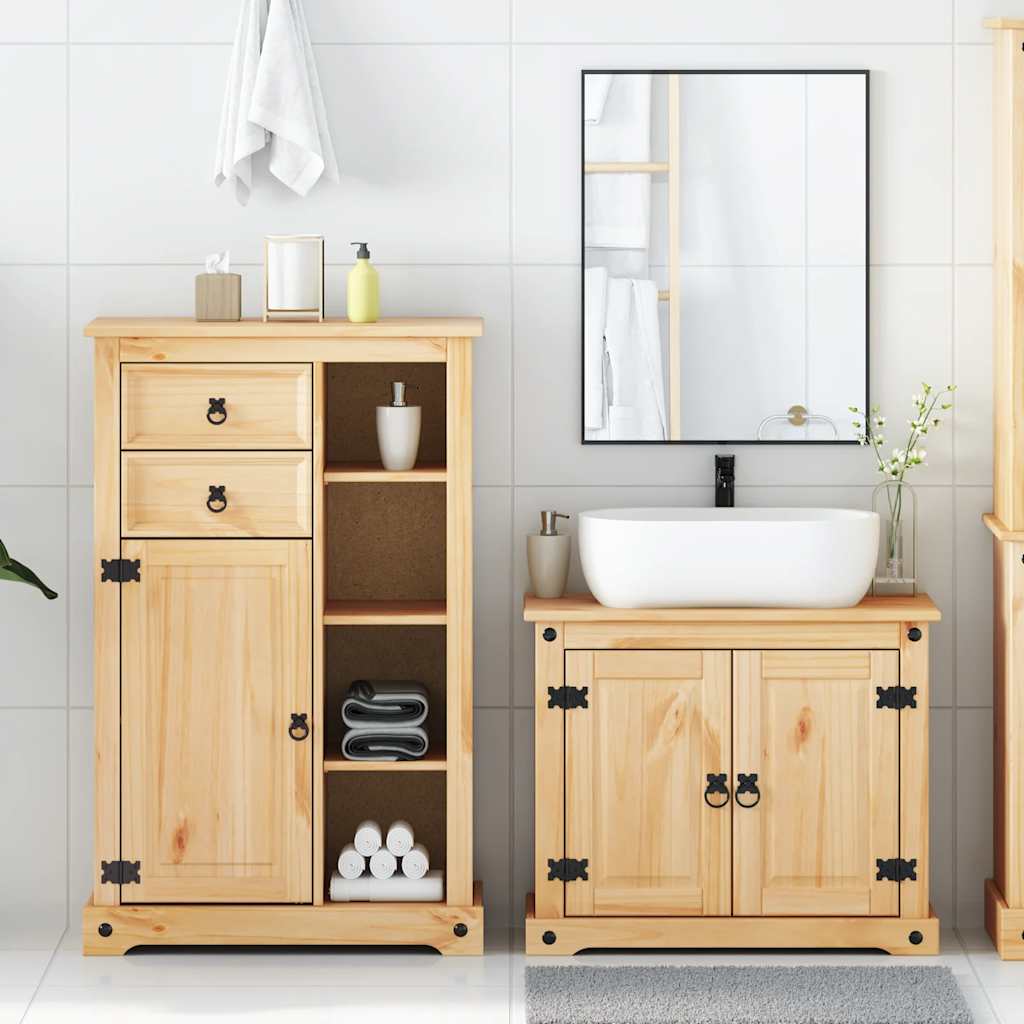 Set Mobili da Bagno 2 pz Corona in Legno Massello di Pino | homemem39
