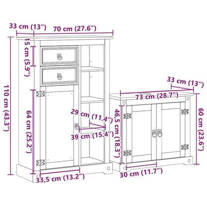 Set Mobili da Bagno 2 pz Corona in Legno Massello di Pino | homemem39