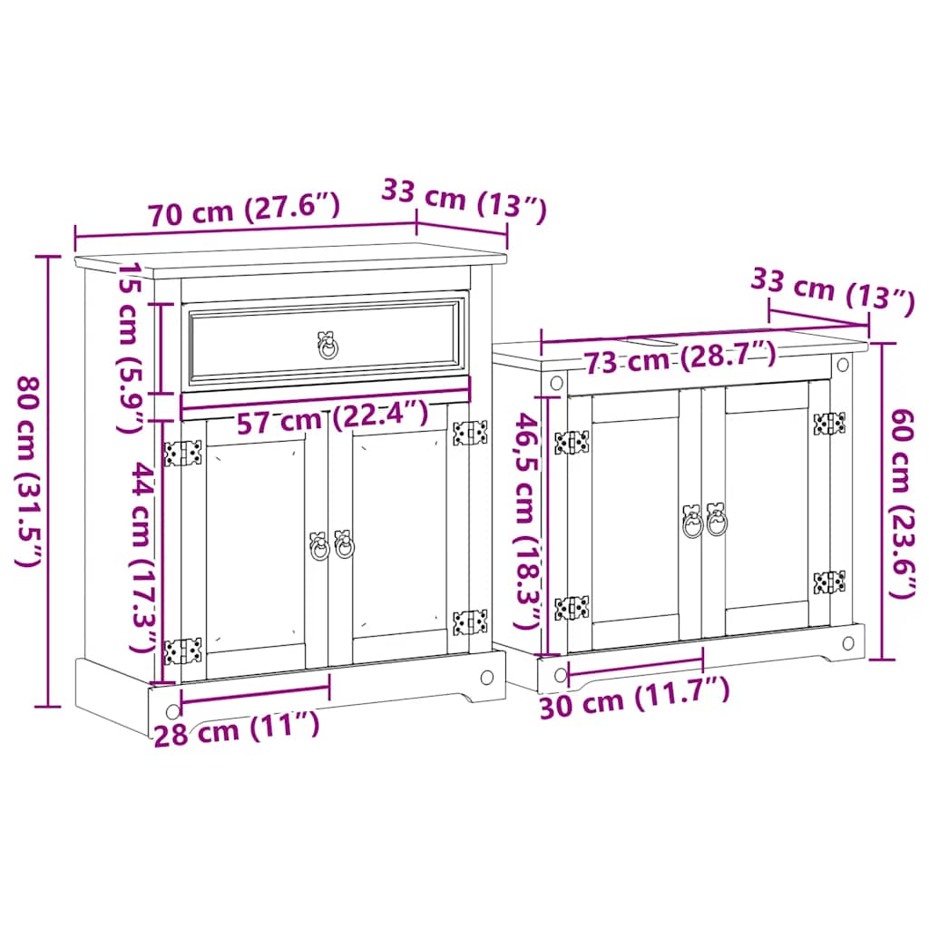 Set Mobili da Bagno 2 pz Corona in Legno Massello di Pino | homemem39