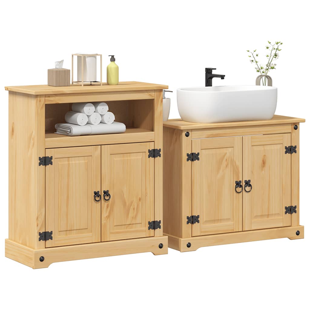 Set Mobili da Bagno 2 pz Corona in Legno Massello di Pino | homemem39