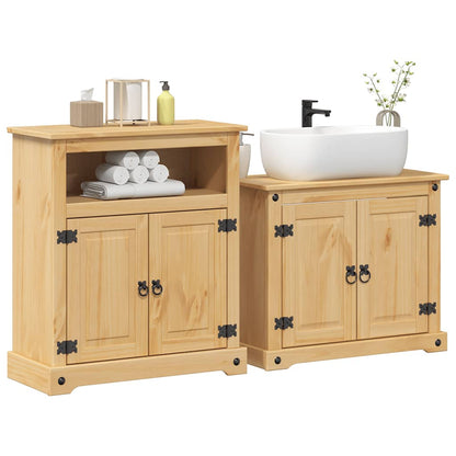 Set Mobili da Bagno 2 pz Corona in Legno Massello di Pino | homemem39