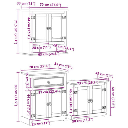 Set Mobili da Bagno 3 pz Corona in Legno Massello di Pino | homemem39