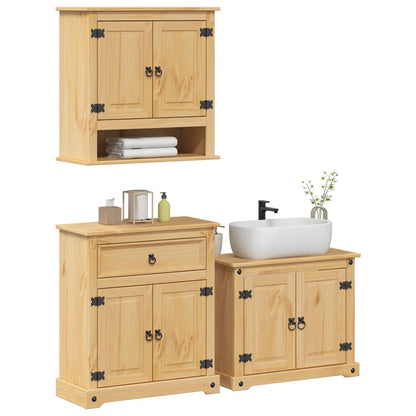 Set Mobili da Bagno 3 pz Corona in Legno Massello di Pino | homemem39