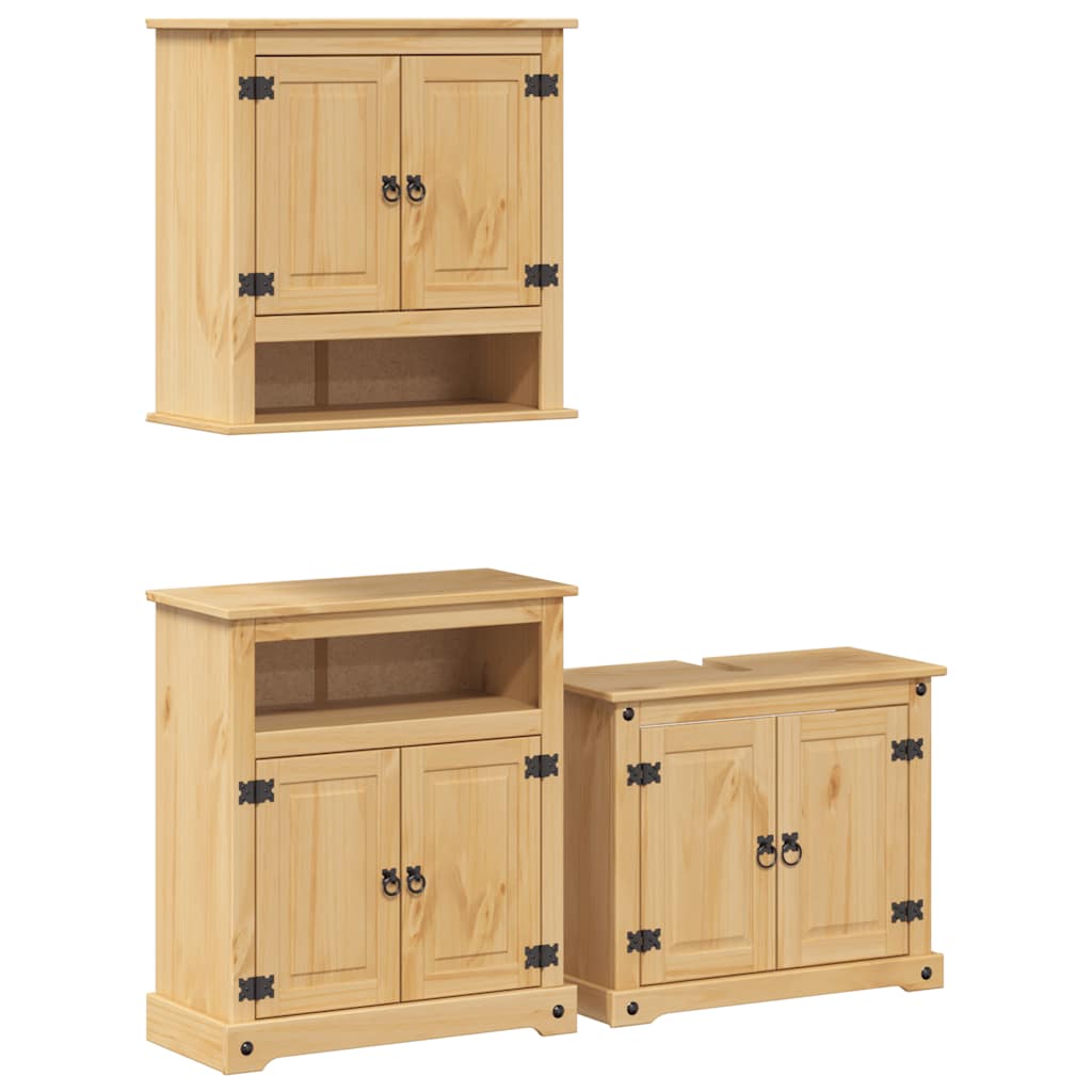 Set Mobili da Bagno 3 pz Corona in Legno Massello di Pino | homemem39