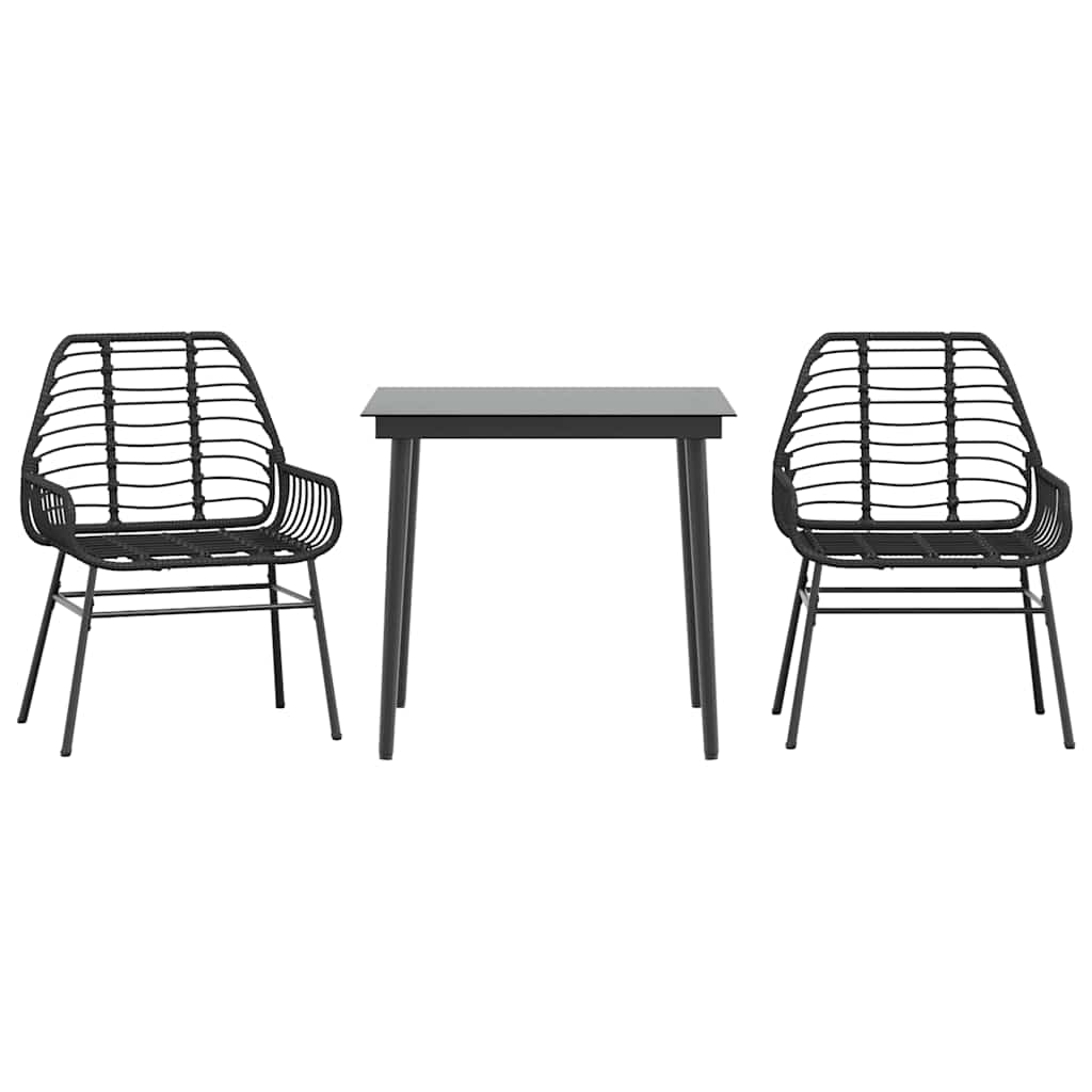 Set Mobili da Pranzo per Giardino 3 pz Nero Polyrattan Vetro