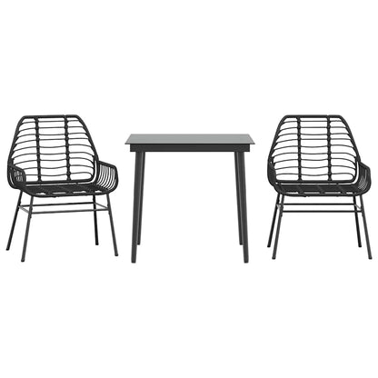 Set Mobili da Pranzo per Giardino 3 pz Nero Polyrattan Vetro