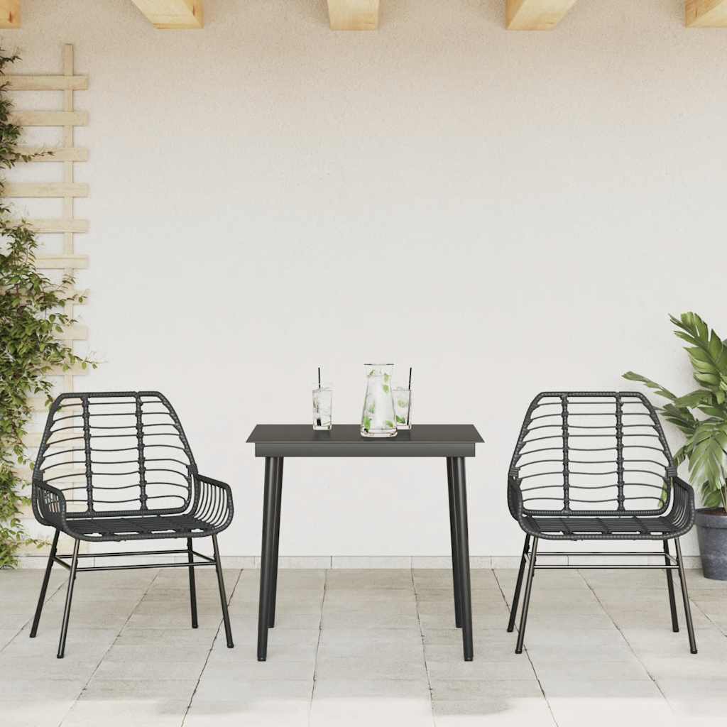 Set Mobili da Pranzo per Giardino 3 pz Nero Polyrattan Vetro