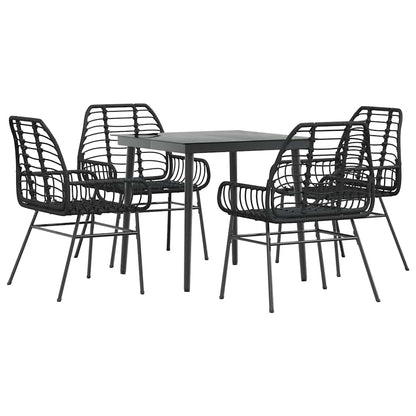 Set Mobili da Pranzo per Giardino 5 pz Nero Polyrattan Vetro