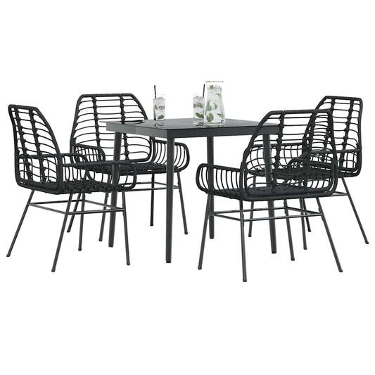 Set Mobili da Pranzo per Giardino 5 pz Nero Polyrattan Vetro