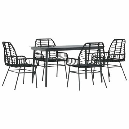 Set Mobili da Pranzo per Giardino 5 pz Nero Polyrattan Vetro
