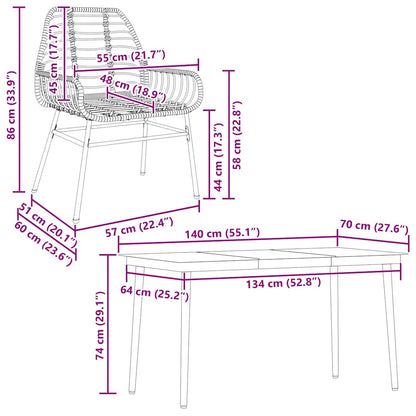 Set Mobili da Pranzo per Giardino 5 pz Nero Polyrattan Vetro