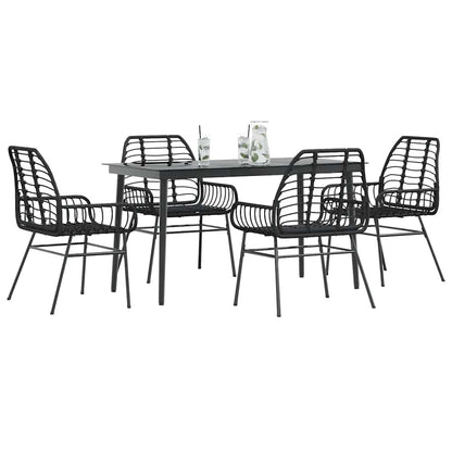 Set Mobili da Pranzo per Giardino 5 pz Nero Polyrattan Vetro