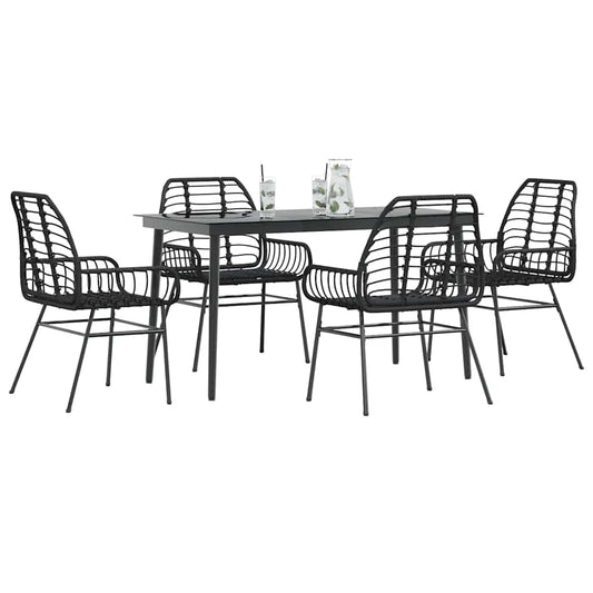 Set Mobili da Pranzo per Giardino 5 pz Nero Polyrattan Vetro