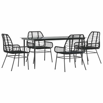 Set Mobili da Pranzo per Giardino 5 pz Nero Polyrattan Vetro
